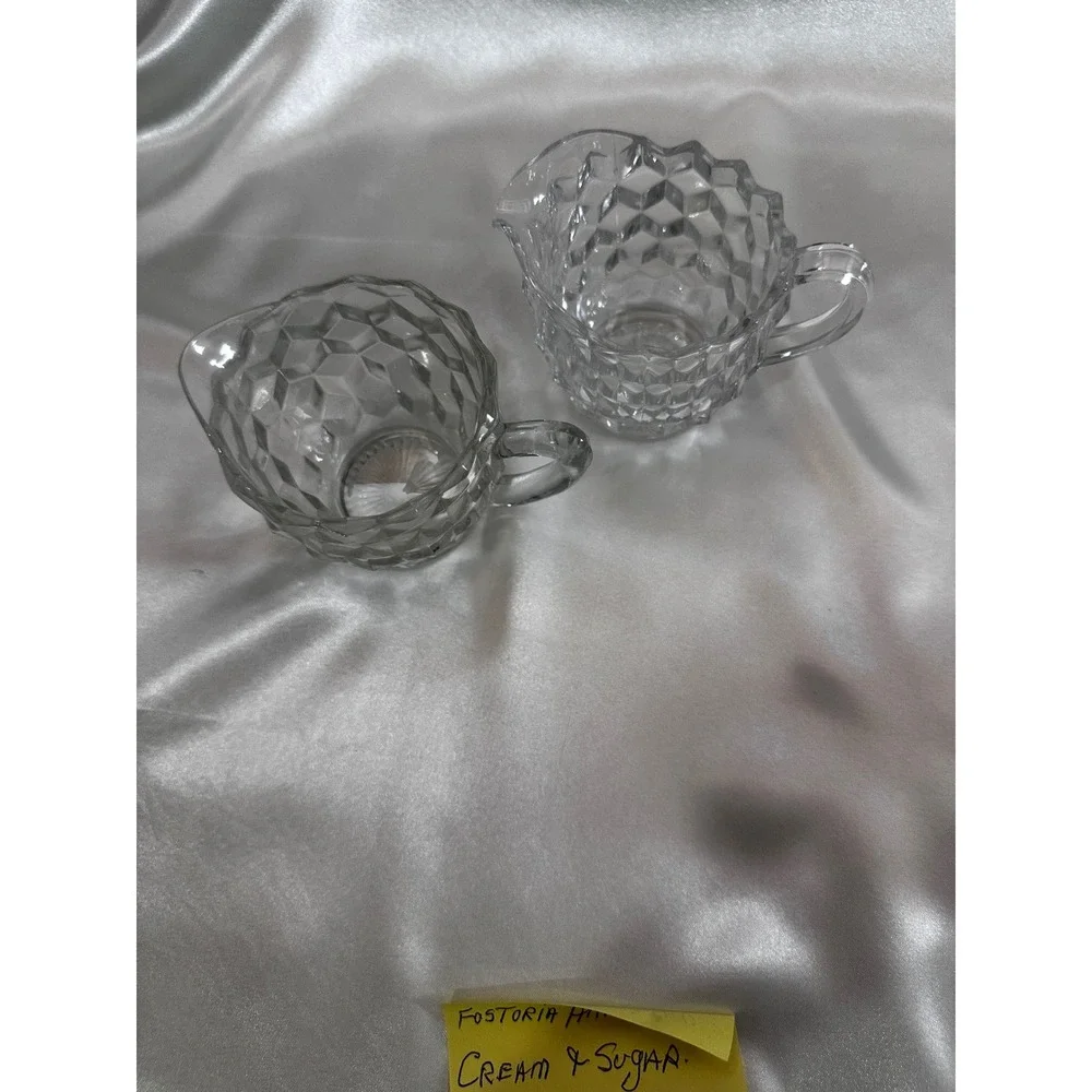 Fostoria‎ American Clear Glass 2 Cream and Sugar Sets Cube Pattern